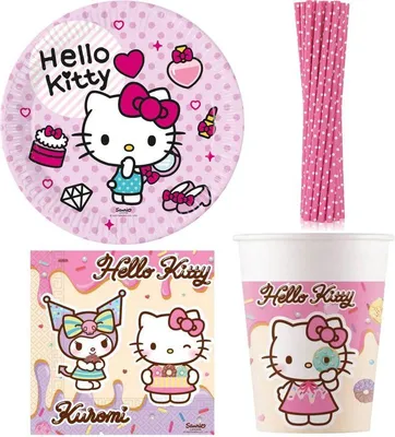 Produktbild von Hello Kitty Partyset Kindergeburtstag Einweggeschirr Teller Becher Servietten Geburtstag Deko