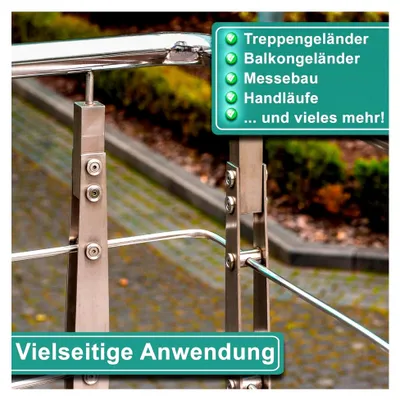 Produktbild von Rohrverbinder Rohrbogen Verbinder Eckverbinder Füllstäbe - 1 Stück für Rohrdurchmesser: 12 x 1,5 mm - 90° Winkel für Geländerbau Treppen Handlauf Balkon Rundrohre aus rostfreiem Edelstahl V2A