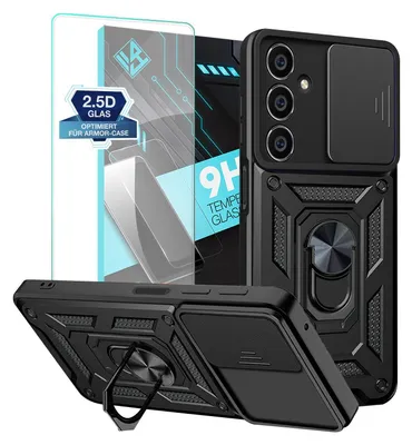 Produktbild von Armor Handyhülle für Samsung Galaxy S23 FE mit 9H Displayglas Displayschutz Kameraschutz Handy Panzer Case Cover Schutzhülle Outdoor Farbe: Schwarz