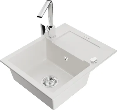 Produktbild von Mexen Enzo 1 Becken-Granitspüle mit Abtropffläche und Mischbatterie Rita, Weiß - 6506-20-670300-00