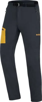 Schwarze Softshellhose mit gelbem Seitentaschen-Detail von DirectAlpine; Modell Cruise Hose.
