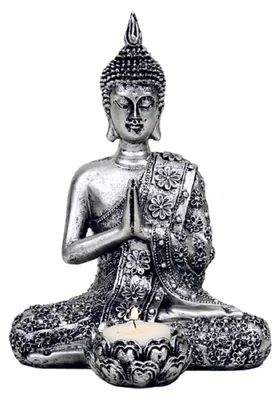 Buddha-Kerzenhalter, Silber, 20,5 cm, für Teelichter