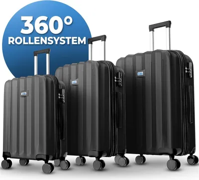 Produktbild von Reisekoffer 1052 Reisetasche Koffer Handgepäck Tasche Trolley ABS Anthrazit 3´er Set (M+L+XL)
