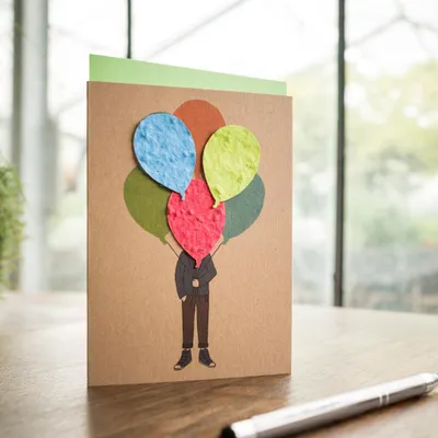 Image de Carte de vœux « Bouquet de ballons » avec papier ensemencé - carte durable à