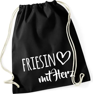 Produktbild von Huuraa Turnbeutel Friesin mit Herz 12 Liter Black Baumwolle Rucksack Geschenkidee