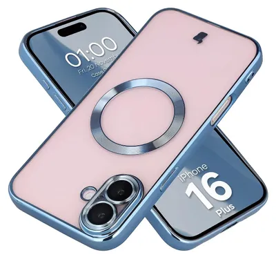 Produktbild von Handyhülle mit Kameraschutz und Magnetring für iPhone 16 Plus, Bizon Case GuardO, Transparent-Blau