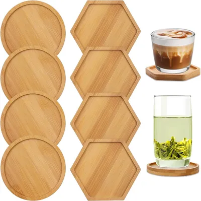 Immagine prodotto di Sottobicchieri in bambù - Set da 8 - Sottobicchieri in legno con protezione anti-versamento
