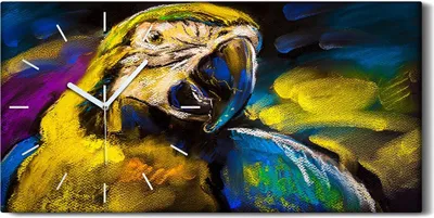 Produktbild von Wohnzimmer-Bild Leinwand Uhr 60x30 Gemälde Abstrakte Tier Vogel Papagei Kunst - weiße Hände