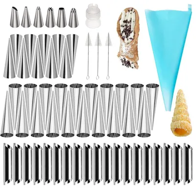 Produktbild von Cannoli Röhrchen 50 Stück Edelstahl Schaumrollenformen mit Reinigungsbürste