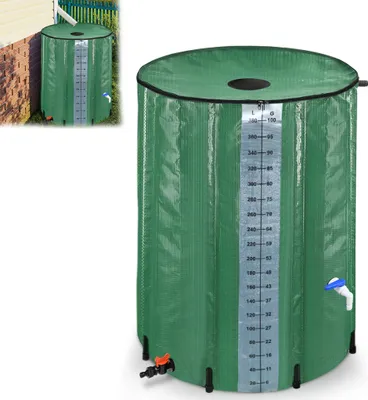 Zdjęcie produktu dla LARS360 380L Składana beczka na deszczówkę Beczka na deszczówkę Zbiornik na wodę PVC z zaworem spustowym - Zielony ze skalą pomiarową