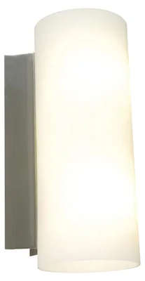 Obrázek produktu pro Nástěnná svítidla - Skleněná nástěnná lampa "LEXI", bílá, moderní design, kov a sklo, barva oceli, výška 30 cm, průměr 12 cm, hloubka 12 cm, patice E14
