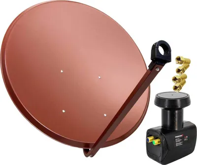 Produktbild von PremiumX SAT Anlage 100cm Antenne Stahl Ziegelrot Twin LNB 4x F-Stecker