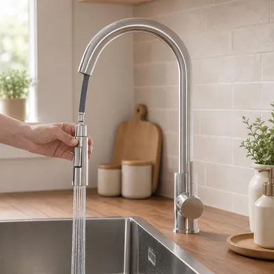 Produktbild von Hochdruck Küchenarmatur Wasserhahn Küche ausziehbar mit 2 Strahlarten 360° drehbar Spültischarmatur mit Brause