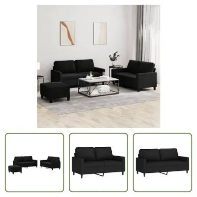 Produktbild von The Living Store 3-tlg. Sofagarnitur mit Kissen Schwarz Samt