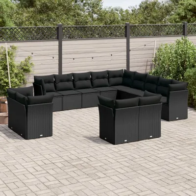 Immagine prodotto di vidaXL Set di divani da giardino da 13 pezzi con cuscini in polirattan nero
