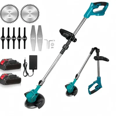 Produktbild von Akku-Rasentrimmer 21V mit 2 Akku und Ladegerät,Faltbarer Unkrautfresser, 3 Arten Klinge, Teleskop-Stiel & Zusatzhandgriff für Rasen,Garten (Blau)