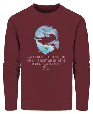 Produktbild von Mr. & Mrs. Panda Baumwoll Pullover Walfisch Thunfisch Größe XS - Burgundy - Geschenk, Spruch Lustig, Pulli, Des Tages, Wahl, Lustige Sprüche, Flachwitz, Sweatshirt, Witz