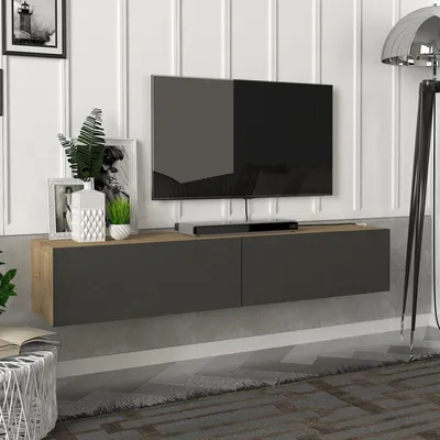 Image de Meuble TV 'Toivakka' 135x31x25cm chêne / anthracite