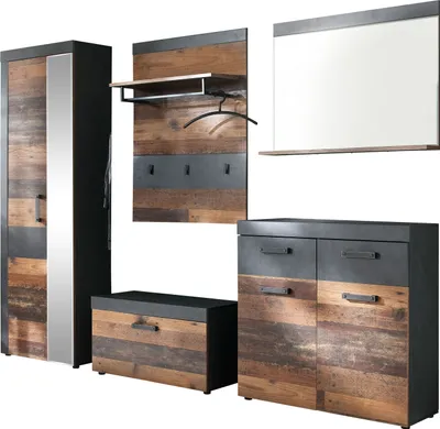 Produktbild von trendteam Garderobe 5-teilige Kombination Indy Graphit Grau Matera NB/Old Wood NB 265 x 192 x 37 cm