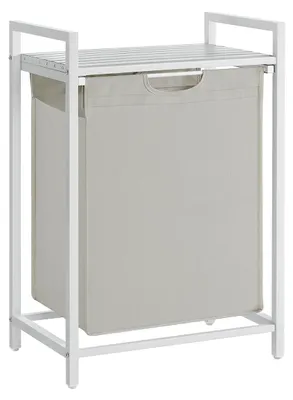 Zdjęcie produktu dla Koszyk na pranie z wyjmowaną półką – do przechowywania – biała metalowa rama – 60 x 40 x 75 cm