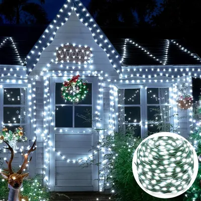 Imagen del producto de Guirnalda de luces LED de 50 metros, 8 modos de iluminación, luces decorativas para Navidad, Halloween, fiestas en el jardín, IP67, color blanco