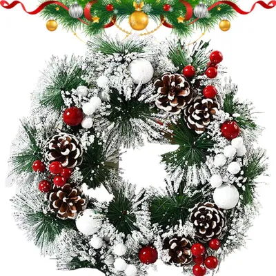 Weihnachtskranz 30 cm, Kunstkranz mit Tannenzapfen und Beeren