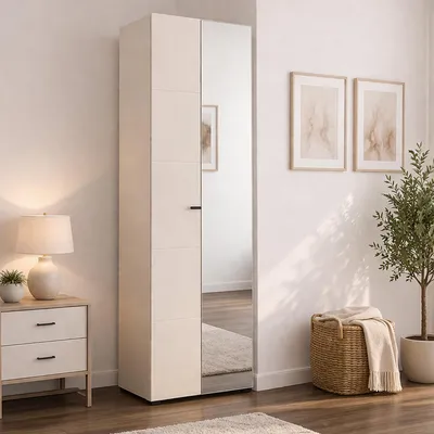 Immagine prodotto di Dmora Guardaroba 2 Ante Azzano 64x194h cm Bianco, Appendiabiti 3 Ripiani