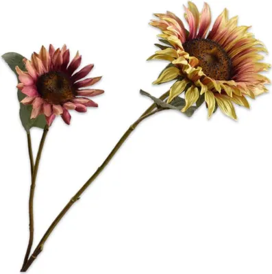 Productafbeelding van Silk-ka Kunstbloem - Zijden bloem, tak van zonnebloemen, rood-geel, 75 cm