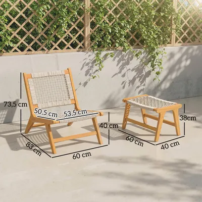 Productafbeelding van Outsunny tuinstoel met voetenbank, 2-delig, van acaciahout, loungestoel