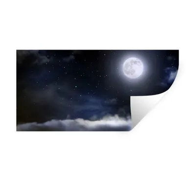 Obrázok produktu pre MuchoWow® Nálepka na stenu - Mesiac - Hviezdy - Oblaky - 120x60cm - Samolepiaca a polohovateľná