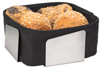 Produktbild von SCHÖNER WOHNEN-Kollektion Brotkorb Mod. FLAVIO moderner Edelstahl Brotkorb mit Baumwolleinsatz schwarz für Küche Design 20x9x20 cm aus Metall Polyester Baumwolle Silber