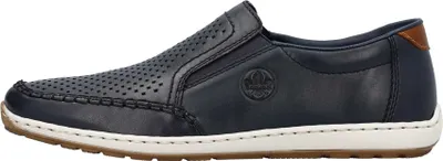 Produktbild von Rieker Herren Slipper Leder Halbschuh Lochmuster Stretch 08868, Größe:43 EU, Farbe:Blau