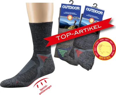 Produktbild von 2 Paar Trekkingsocken Wandersocken Outdoor Funkitons Sportsocken Wolle Gr. 43/46 anthrazit