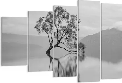 Produktbild von Bild auf Leinwand - Leinwandbild - 5 Teile - Baum Symmetrie See - 150x100cm - Wand Bild - Wanddeko - Wandbilder - Leinwanddruck - Bilder - Wanddekoration - Leinwand bilder - Wandbild - EG150x100-4514