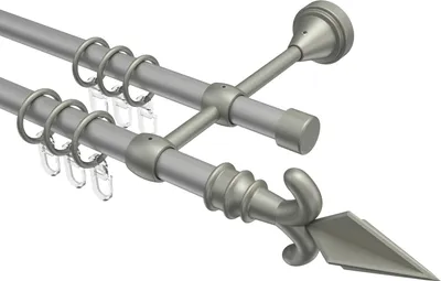Produktbild von Interdeco Gardinenstange / Vorhangstange Silbergrau / Chrom matt, Typ Primus Matteo (Pfeil), 16 mm Ø 2-läufig, 400 cm