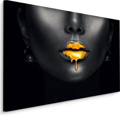 Produktbild von CANVAS Leinwand Bilder XXL Kunstdruck Abstrakt Frau Gesicht goldenes Make-Up Lippen Lipgloss Br. 30 cm x Hö. 20 cm