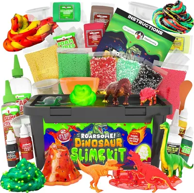 Productafbeelding van Stationery Dinosaurus slijmset voor jongens - Doe-het-zelf glow-in-the-dark slijmset met lava - Bloed en dino-poep