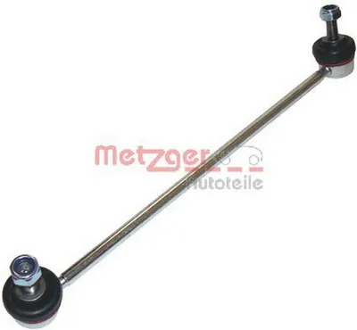 A single automotive part, a sway bar link, is displayed against a plain white background. The product is positioned diagonally across the frame, with one end at the bottom left and the other at the top right. The brand name 'Metzger' and 'Autoteile' are vi