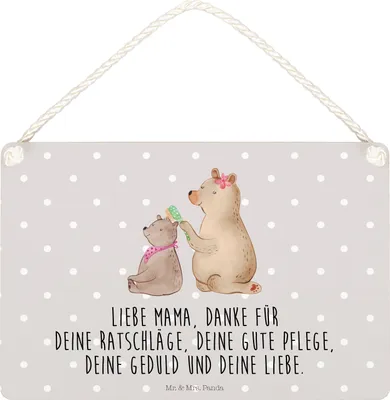 Produktbild von Mr. & Mrs. Panda Schild Bär Kind DIN A5 - Grau Pastell - Geschenk, Familie, holzbild, Muttertag, wandtafel, Mutter, kleine aufmerksamkeit, Wandbild Holz, Türschild, Mama