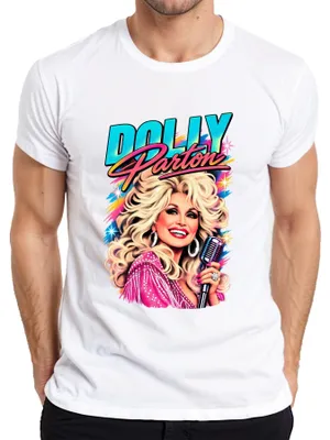 Obrázok produktu pre Dolly Parton, legenda country hudby, speváčka, retro, ikonická postava z Nashvillu, pánske tričko, biela, veľkosť S
