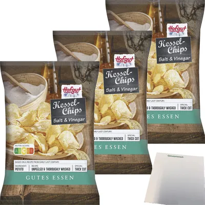 Produktbild von Hofgut Kessel Chips Salt & Vinegar 3er Pack (3x150g Beutel) + usy Block