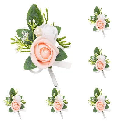 Image de 6 pièces de fleurs artificielles roses, idéales pour les bouquets de mariée et les décorations de fêtes