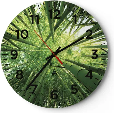 Produktbild von Wanduhr - Rund - Glasuhr - Bambus Dschungel Grün - 30x30cm - Schleichendes Uhrwerk - Lautlos - zum Aufhängen bereit - Dekoration Modern - Wanddekoration aus Glas - C4AR30x30-4235