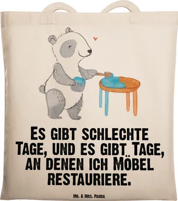 Produktbild von Mr. & Mrs. Panda Jutebeutel Panda Möbel restaurieren - Transparent - Geschenk, Baumwolltasche, Antike, Laptoptasche, Restaurator, Stoffbeutel, Handwerk, Tasche, Uni