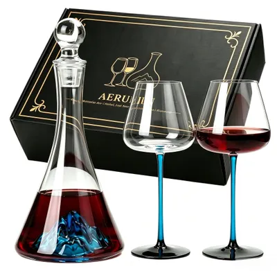 Image de Carafe à vin élégante avec 2 verres en cristal, capacité de 1150 ml