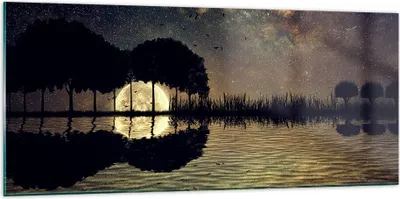 Produktbild von Bilder auf glas - See Nacht Wasser - 120x50cm - Glasbilder - Wandbilder - Kunstdruck - zum Aufhängen bereit - Wanddekoration aus Glas - Glas Bilder - Wandbild auf Glas - Einteilig - GAB120x50-3753