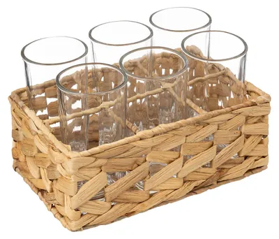 Obrázok produktu pre Koktailové poháre v košíku z pleteniny, 6 ks