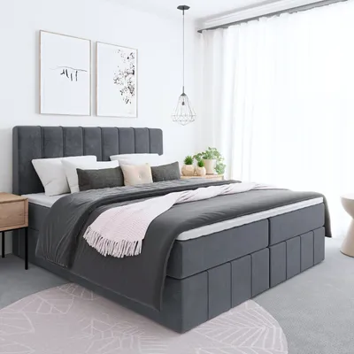 Produktbild von Bett, Boxspringbett BEGI mit Bonnel-Matraze, Bettkästen, VISCO Topper, Doppelbett, Stauraum, Federkern, 180x200 cm, (Graphit - ITAKA 27)