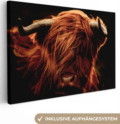 Produktbild von MuchoWow® - Leinwandbilder - Schottischer Highlander - Kuh - Hörner - Porträt - Tiere, Wandbild, Wanddeko Bilder Wohnzimmer, 120x80 cm