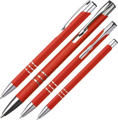 Produktbild von 10 schlanke Kugelschreiber / aus Metall / Farbe: rot